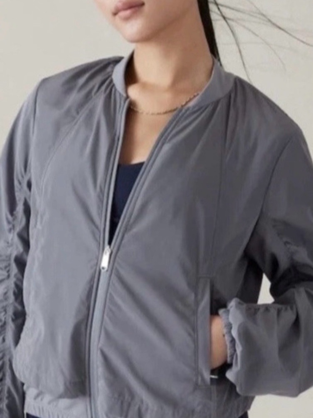Athleta Bomber Jacket with Zip Front size small color slate